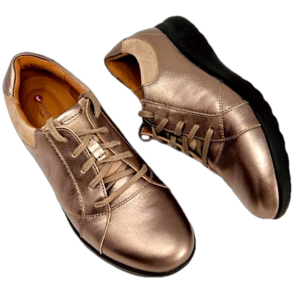 Clarks Unstructured Metallic Lace Up Tie Woman Lady Walking Shoe All Day Comfort